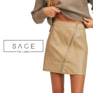 Anthropologie Sage The Label Bowie Faux Leather Mini Skirt - Taupe - Size Small